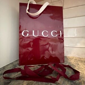 Gucci Burgundy Gift Bag and ribbon